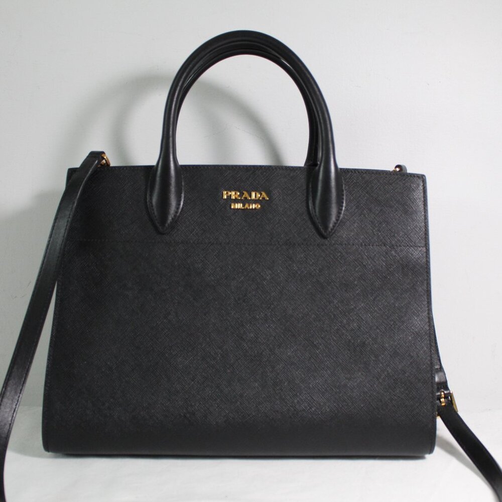 Prada Bibliotheque Saffiano City Leather Tote Top Double Handle Bag Shoulder Bag